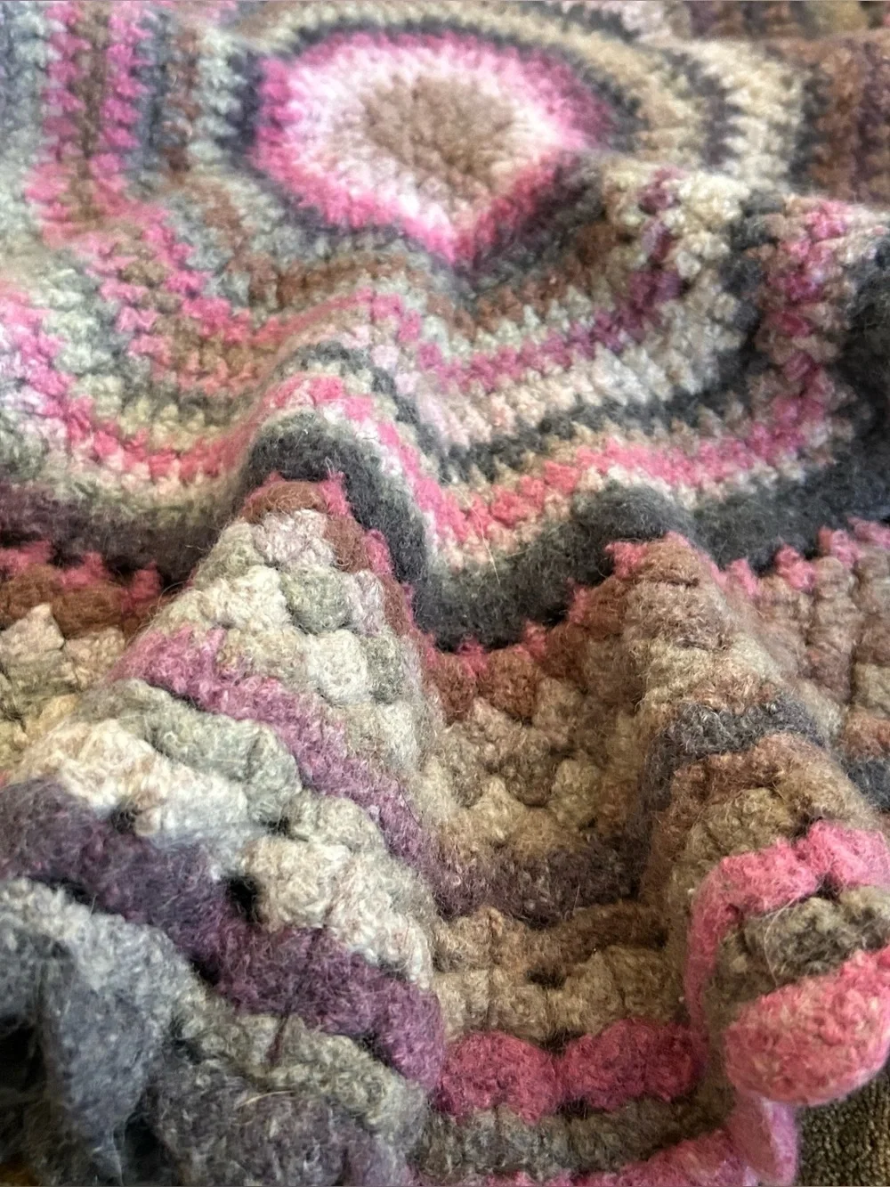 Handmade Circular Crochet Wool Ripple  Multicolor Afghan Throw Blanket # 0715269